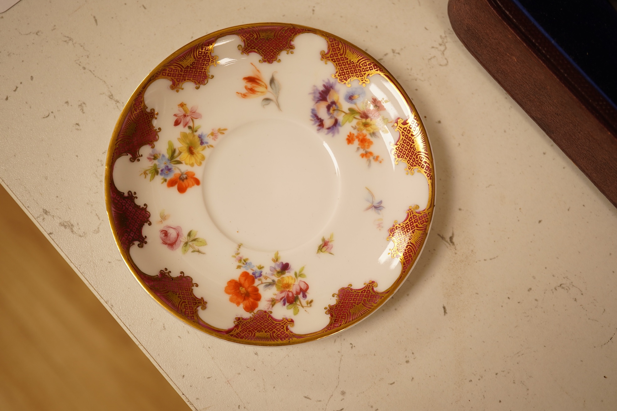 A cased Wurttemberg porcelain coffee set, silver mounted, 40cm wide